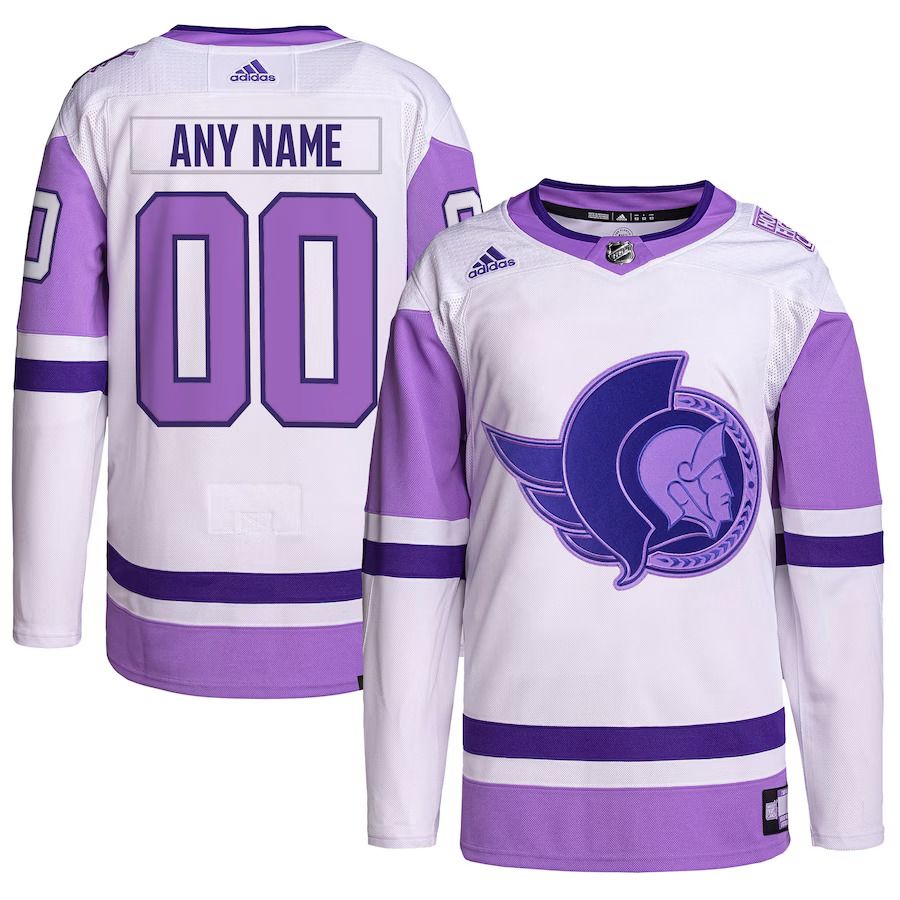 Men Ottawa Senators adidas White Purple Hockey Fights Cancer Primegreen Authentic Custom NHL Jersey->customized nhl jersey->Custom Jersey